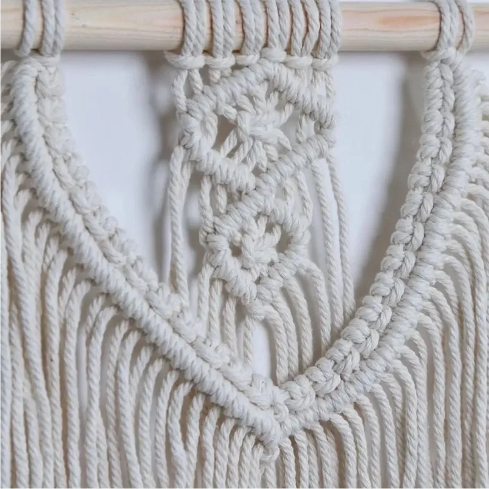 Cream Macrame Fringe Wall Hanging Decor